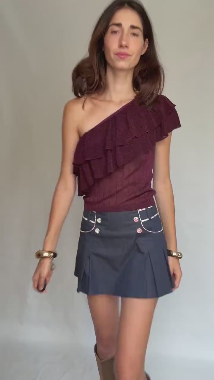 Vintage burgundy one shoulder top, asymmetrical cut, M, evening wear