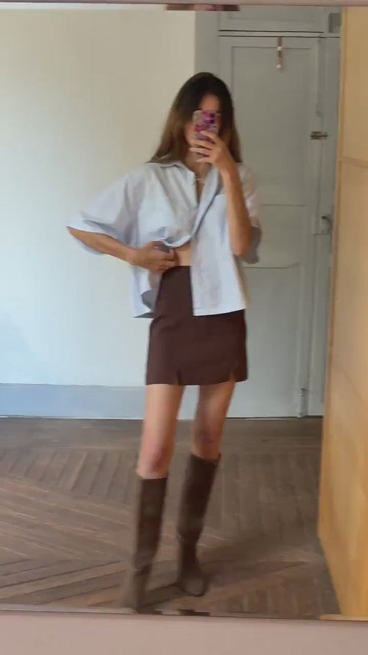 Vintage United Colors of Benetton cropped shirt, Oversized button down light blue crisp woman blouse