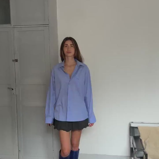 Vintage Pierre Cardin Classic Blue Shirt – Unisex Oversized Button-Up, 80s Style in Cotton Blend, Menswear-Inspired, Size L