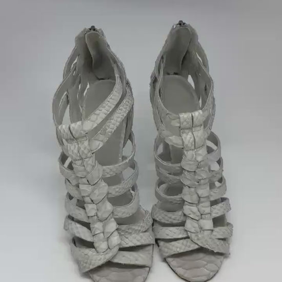 Massimo Dutti strappy leather heels – Vero Cuoio sole – grey snakeskin sandals – size EU39 – designer real leather high heels