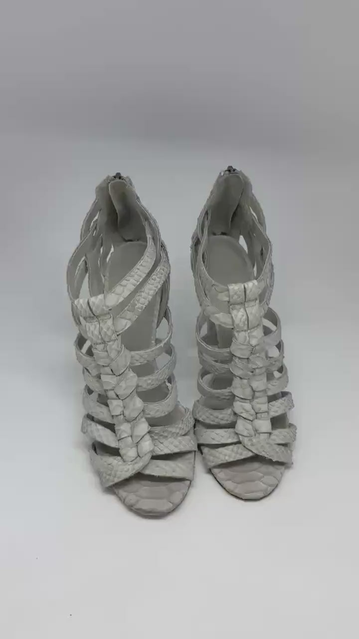 Massimo Dutti strappy leather heels – Vero Cuoio sole – grey snakeskin sandals – size EU39 – designer real leather high heels