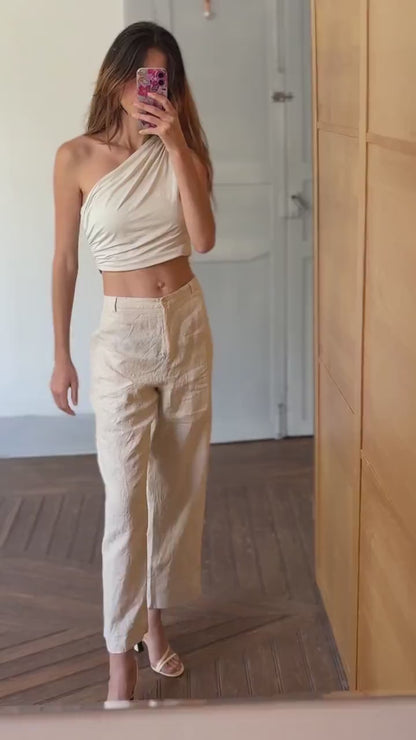 Wide leg cream beige trousers, Eco friendly Spanish clothing