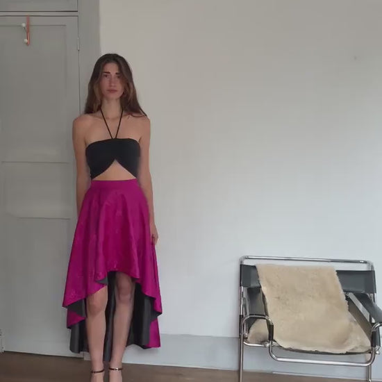 Vintage Pink High-Low Skirt – Handmade Satin Evening Skirt | Dramatic Waist-Defining Party Skirt, Unique statement piece, Emily in Paris