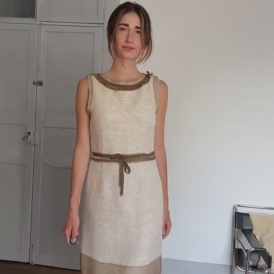 Alberta Ferretti Silk & Cashmere Designer Midi Dress – Elegant Beige Look à la Sofia Coppola or Carolyn Bessette-Kennedy Vibes