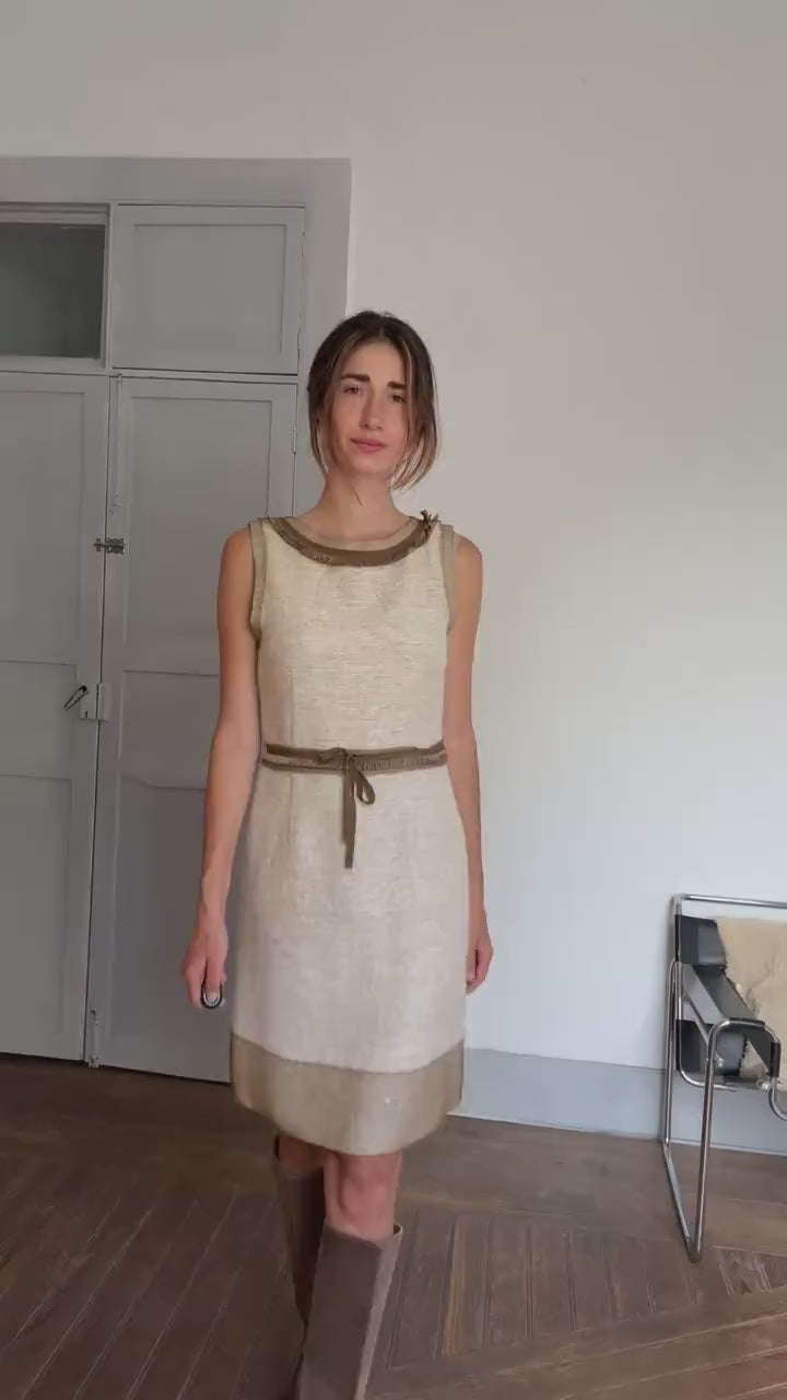 Alberta Ferretti Silk & Cashmere Designer Midi Dress – Elegant Beige Look à la Sofia Coppola or Carolyn Bessette-Kennedy Vibes