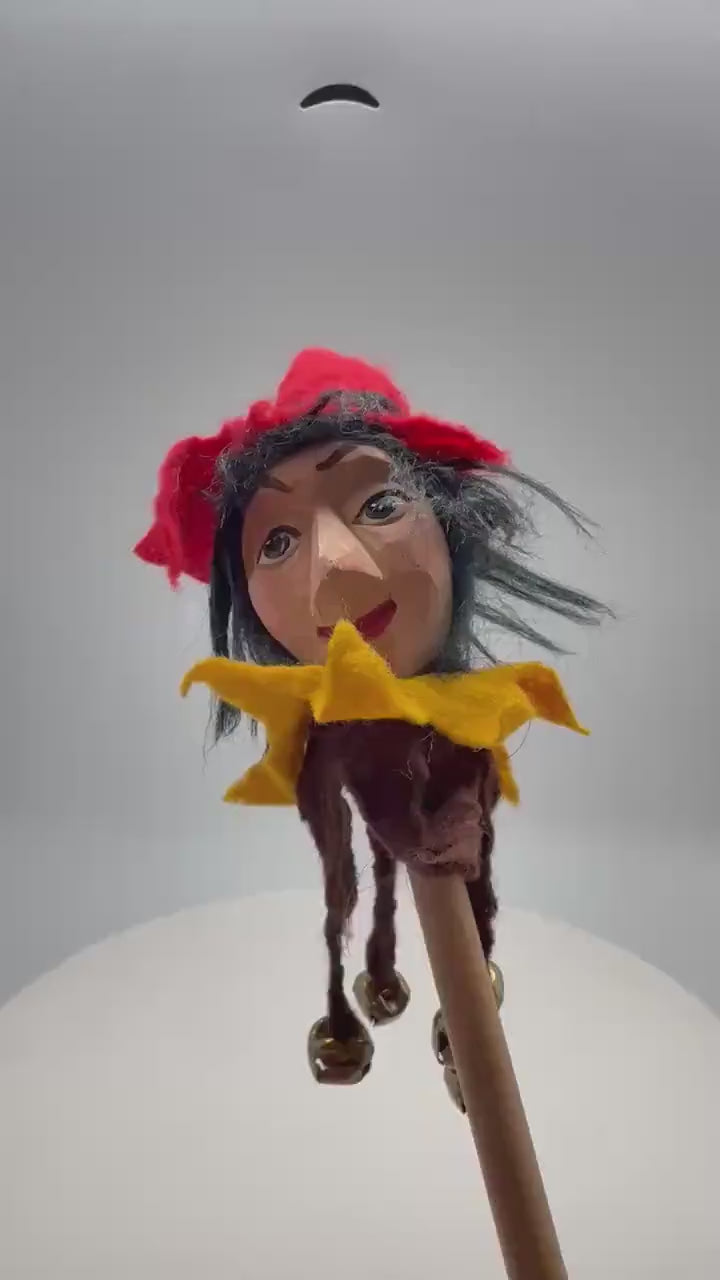 Handmade Jester Marionette Wooden Toy, puppet, Colorful Design, Vintage Folk Art Style, Home Decor Accent