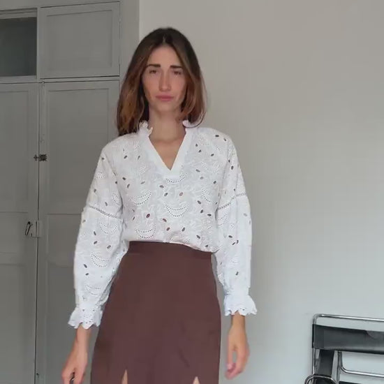 Romantic White Eyelet Cotton Blouse | Cottagecore Summer Top | Size S