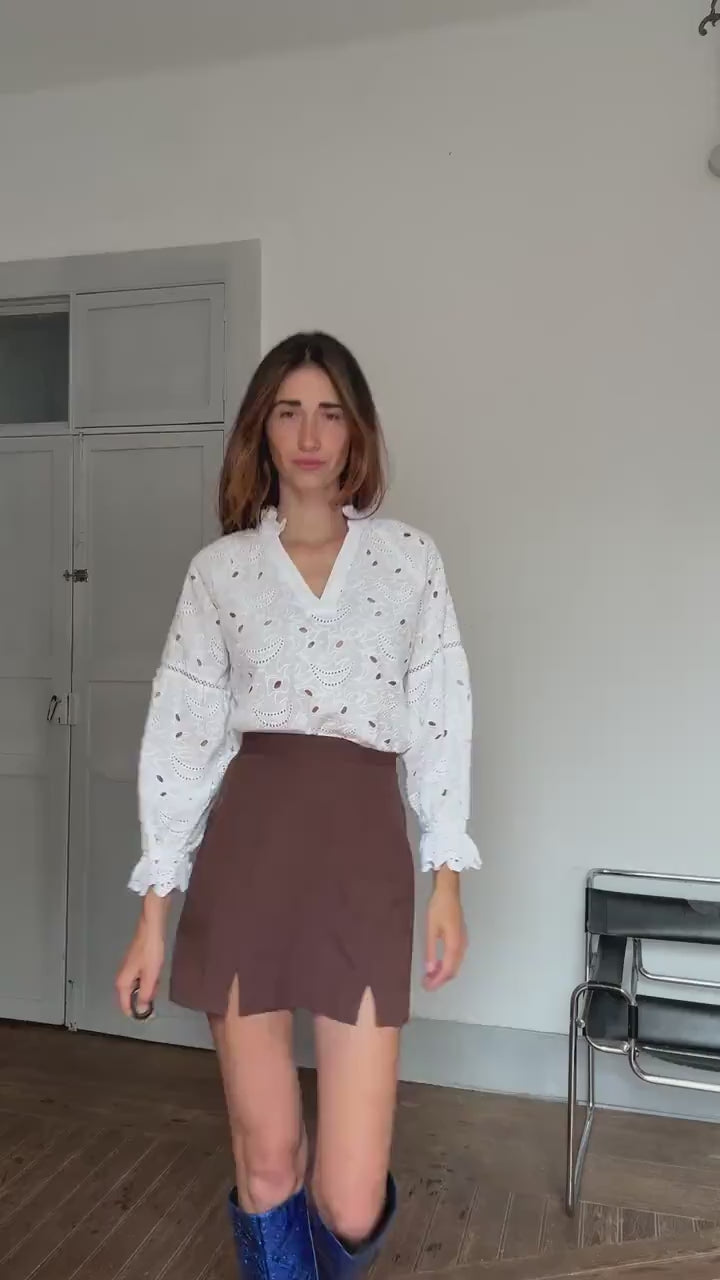 Romantic White Eyelet Cotton Blouse | Cottagecore Summer Top | Size S