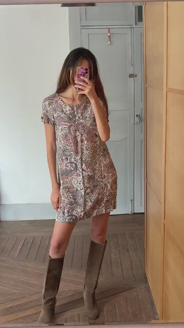 Vintage Massimo Dutti floral mini dress – sheer lightweight summer boho dress, short sleeve,  EU M, romantic retro outfit