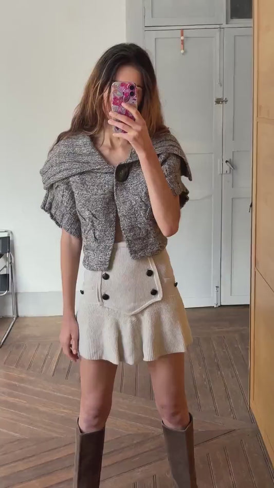 Vintage Marella Sport (Max Mara) grey knit vest, Iconic Designer cropped wool blend cardigan,