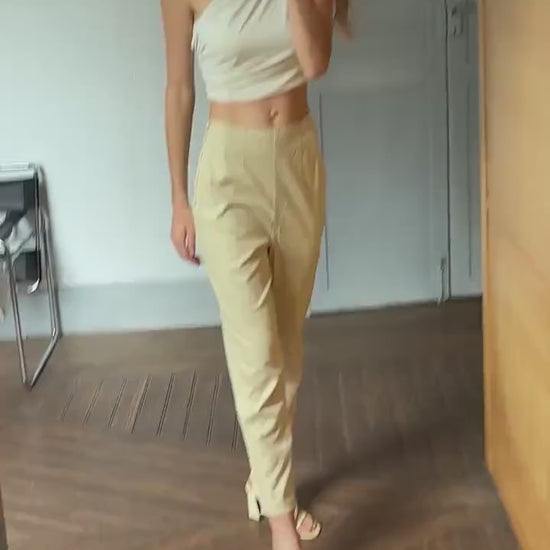 Vintage Sisley Horse Riding style pants, High waist elegant formal straight leg pants, Light beige cotton trousers, Made in Italy, 28, S