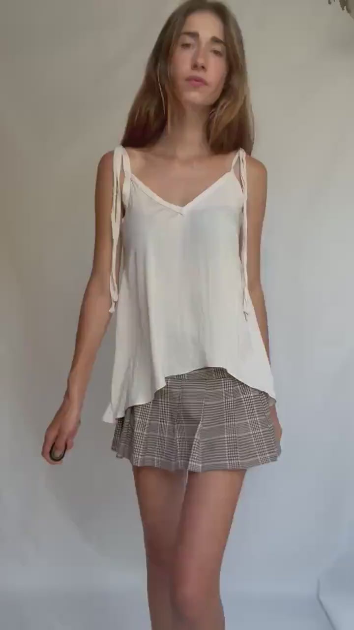 Cream wrap-style tie top in soft viscose feel, handmade adjustable blouse with draped cut, lightweight layering piece