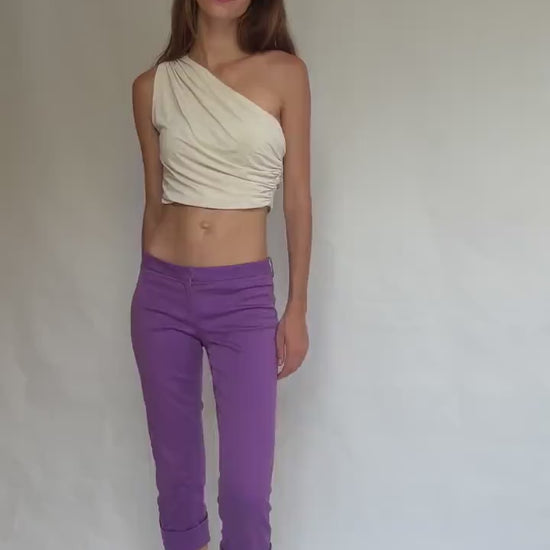 Versace purple cropped pants – size IT 40 – made in Italy – slim fit cotton – rare vintage designer trousers