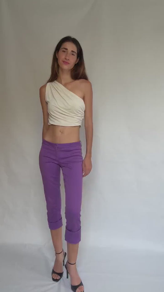 Versace purple cropped pants – size IT 40 – made in Italy – slim fit cotton – rare vintage designer trousers