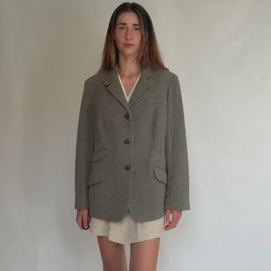 Ralph Lauren vintage wool blazer 16W – herringbone tweed jacket with pockets, classic tailoring for fall layering