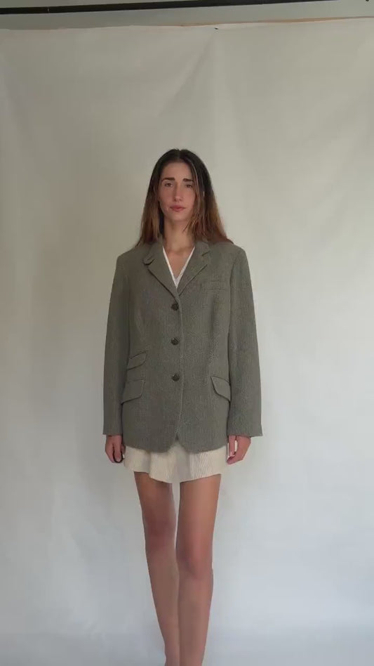 Ralph Lauren vintage wool blazer 16W – herringbone tweed jacket with pockets, classic tailoring for fall layering
