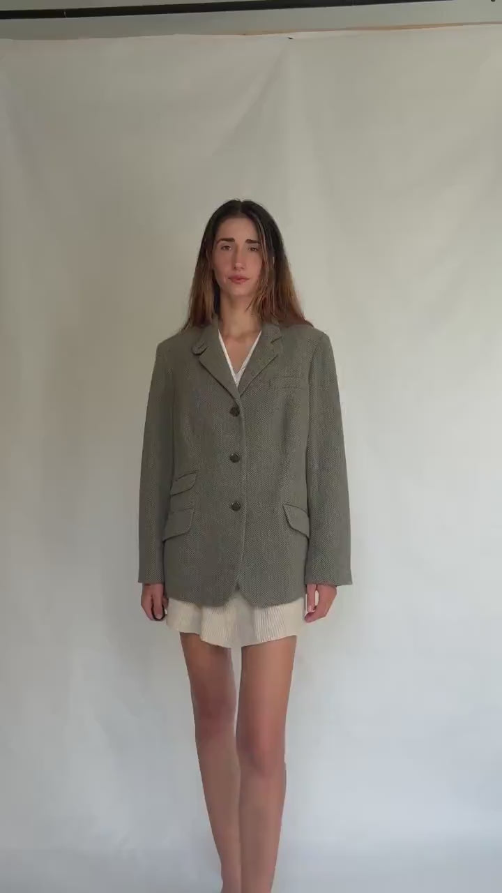 Ralph Lauren vintage wool blazer 16W – herringbone tweed jacket with pockets, classic tailoring for fall layering