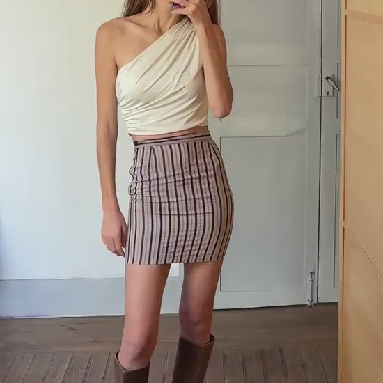 Original vintage sexy striped mini skirt, Tight bodycon pencil skirt, Disco club outfit