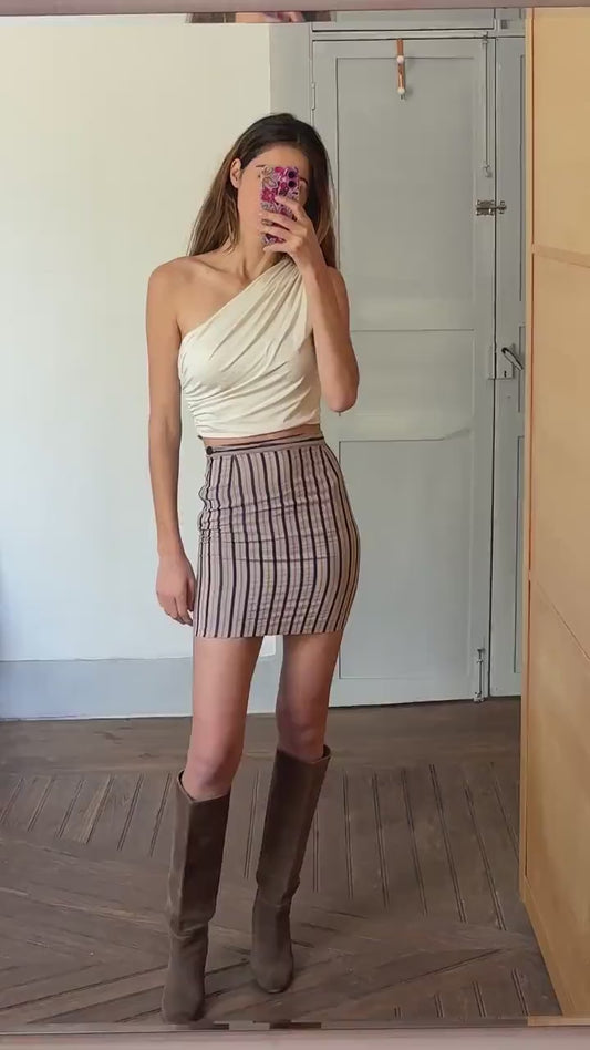 Original vintage sexy striped mini skirt, Tight bodycon pencil skirt, Disco club outfit