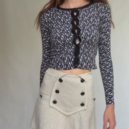 Escada Sport Vintage Wool Cardigan – XS, Black White Knit Button Top, Designer Retro Sweater, Tight Fit, Soft Knit, Luxury woman wear