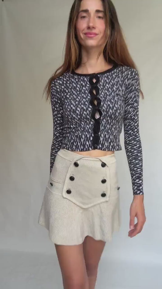 Escada Sport Vintage Wool Cardigan – XS, Black White Knit Button Top, Designer Retro Sweater, Tight Fit, Soft Knit, Luxury woman wear