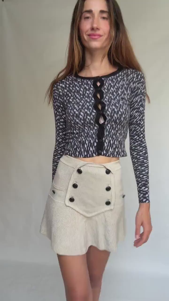 Escada Sport Vintage Wool Cardigan – XS, Black White Knit Button Top, Designer Retro Sweater, Tight Fit, Soft Knit, Luxury woman wear