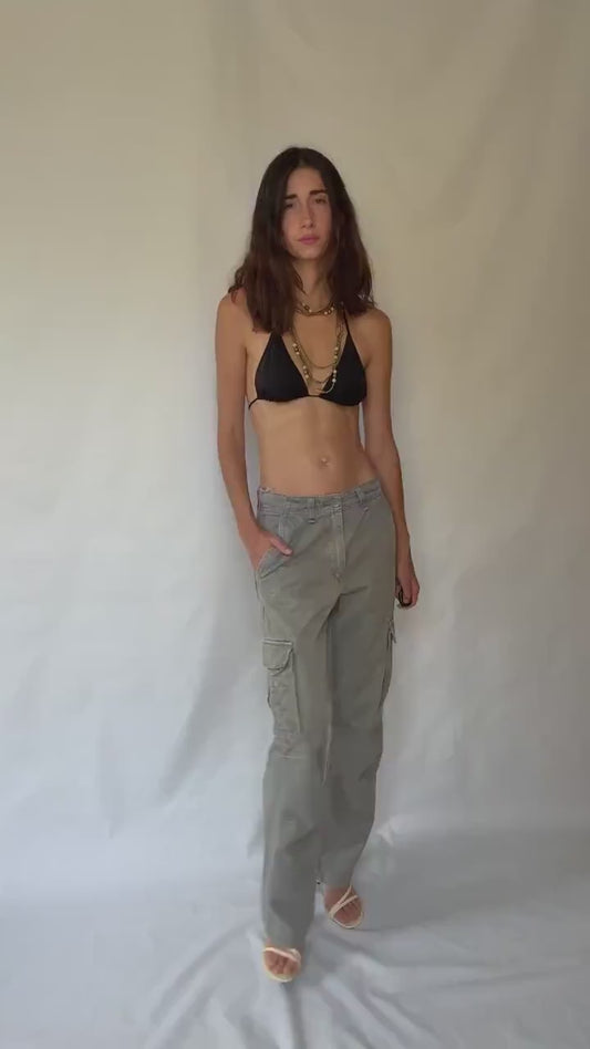 XDYE grey cargo pants, 100% cotton, relaxed fit, zipper closure, multiple pockets, casual streetwear, Kurt Cobain, US L, outdoor adventure