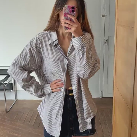 Vintage Armani Jeans Striped Shirt – Oversized Fit, 100% Cotton, Size XXL / US XL, Classic Button-Up