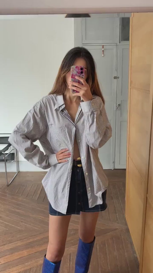 Vintage Armani Jeans Striped Shirt – Oversized Fit, 100% Cotton, Size XXL / US XL, Classic Button-Up