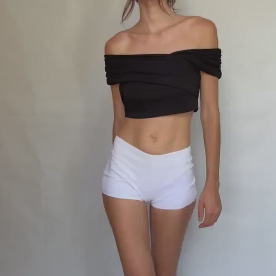 Vintage Stephane Plassier Paris white shorts, Parisian design hipster Brazilian butt cut, minimalist chic, US XS