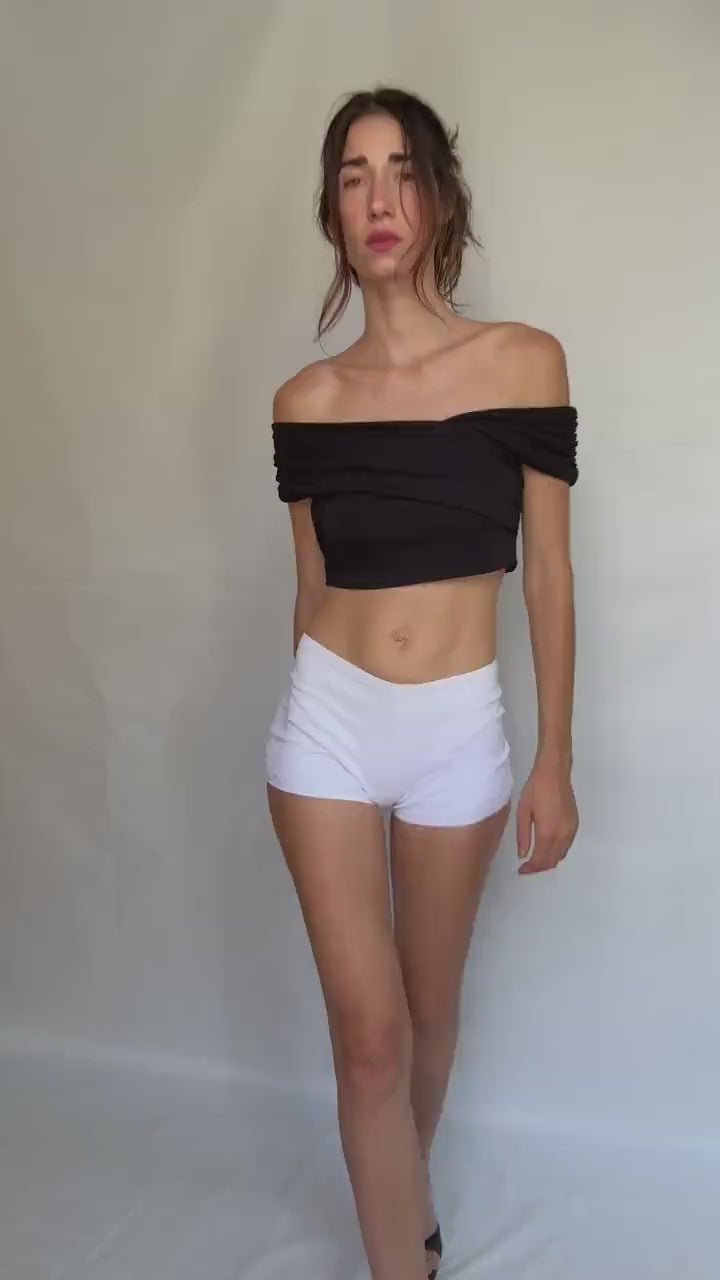 Vintage Stephane Plassier Paris white shorts, Parisian design hipster Brazilian butt cut, minimalist chic, US XS
