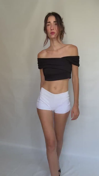 Vintage Stephane Plassier Paris white shorts, Parisian design hipster Brazilian butt cut, minimalist chic, US XS