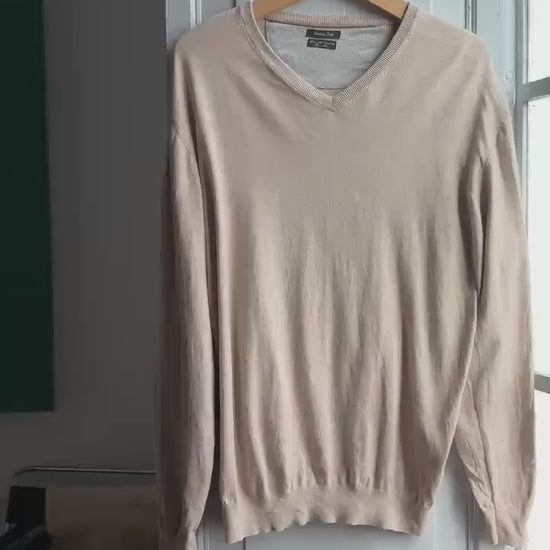 Massimo Dutti cotton - silk - cashmere light beige jumper,  V neck long sleeve shirt, XL