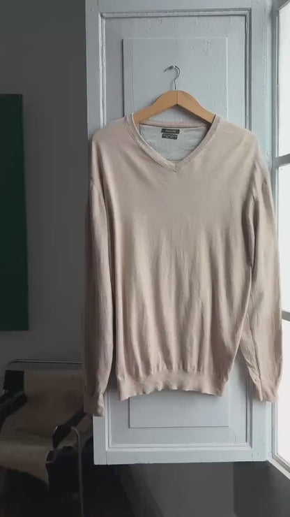 Massimo Dutti cotton - silk - cashmere light beige jumper,  V neck long sleeve shirt, XL