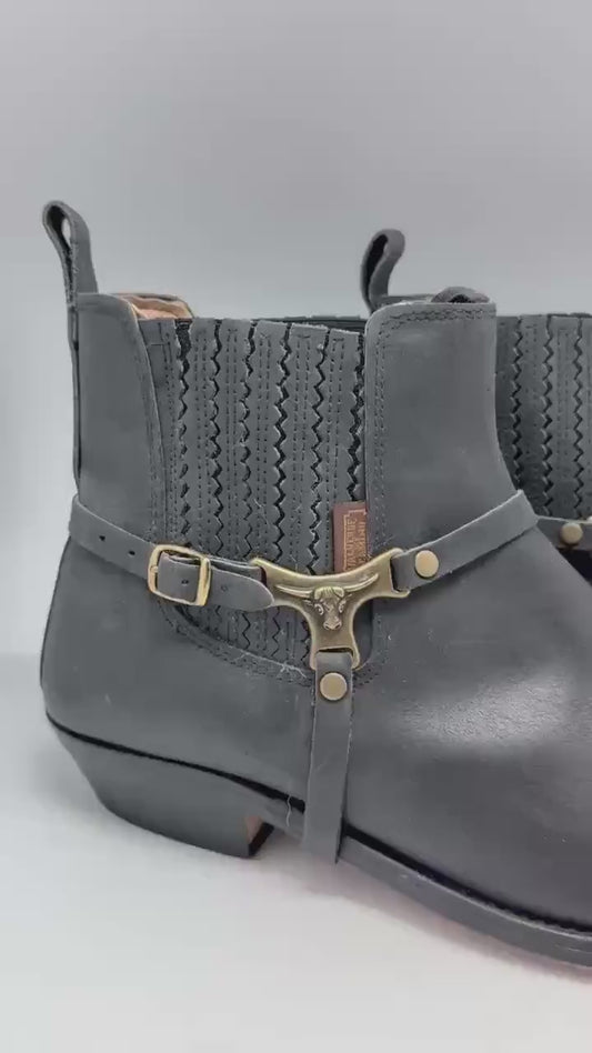 Pedro Lazo harness boots – handmade Valverde del Camino – real leather western ankle boots – EU approx 44 – roper cowboy style