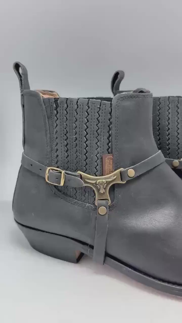 Pedro Lazo harness boots – handmade Valverde del Camino – real leather western ankle boots – EU approx 44 – roper cowboy style