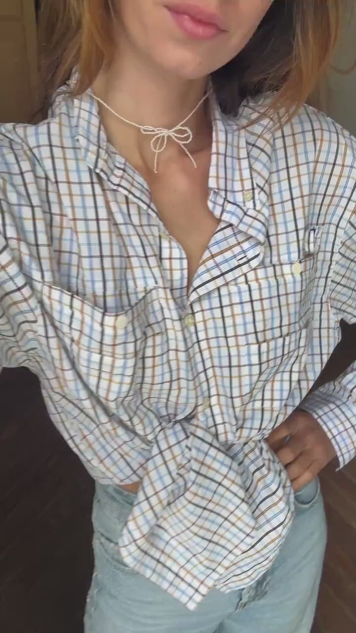 Columbia vintage check shirt M mesh lining utility outdoor button down hiking shirt unisex oversized fit blue brown plaid