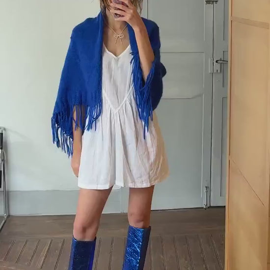 Vintage blue scarf, streetwear accessory,