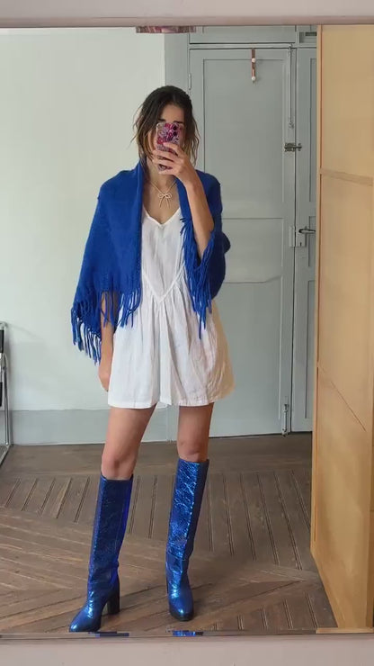 Vintage blue scarf, streetwear accessory,