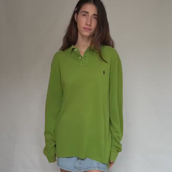 Ralph Lauren green long sleeve polo shirt, US XL, casual streetwear