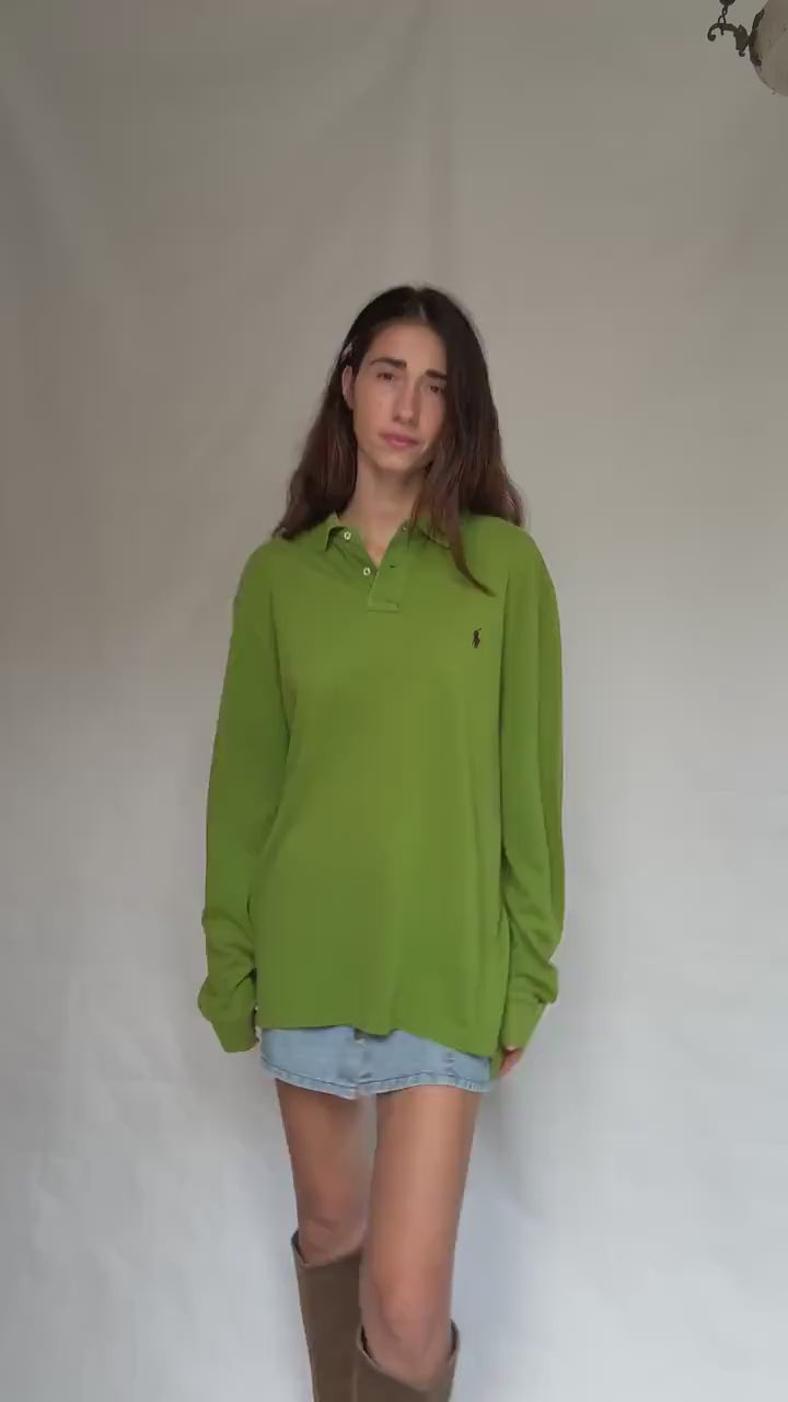 Ralph Lauren green long sleeve polo shirt, US XL, casual streetwear