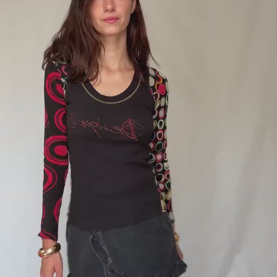 Vibrant Desigual Blouse in Cotton with Colorful Patterns – Y2K Style, Britney Spears style, Size M, 2000s style, gothic or goth style