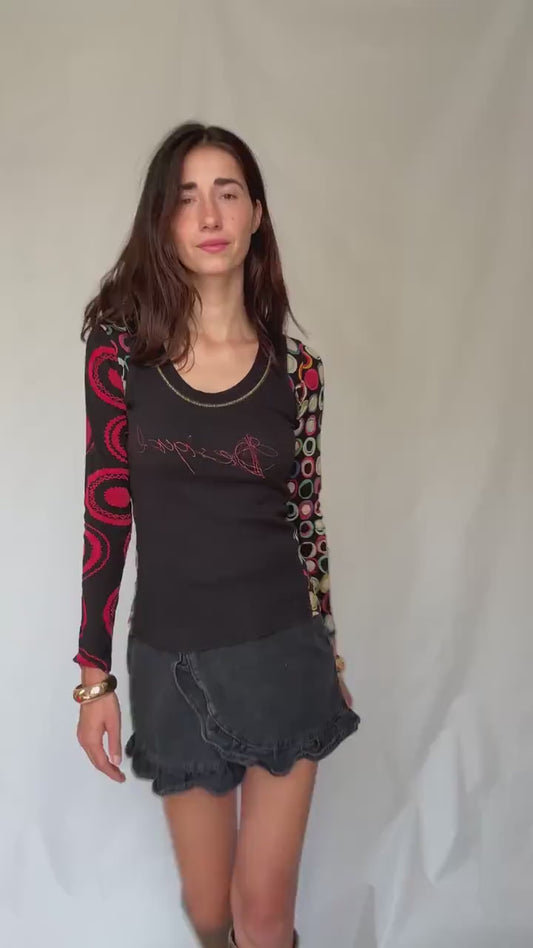 Vibrant Desigual Blouse in Cotton with Colorful Patterns – Y2K Style, Britney Spears style, Size M, 2000s style, gothic or goth style