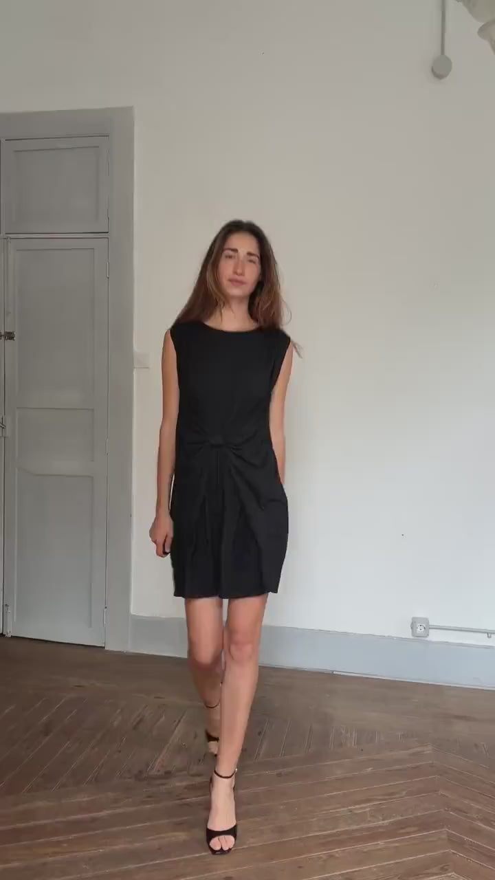 Italian simple black dress, Essential Twinset sleek Milan minimalism, Size S - M