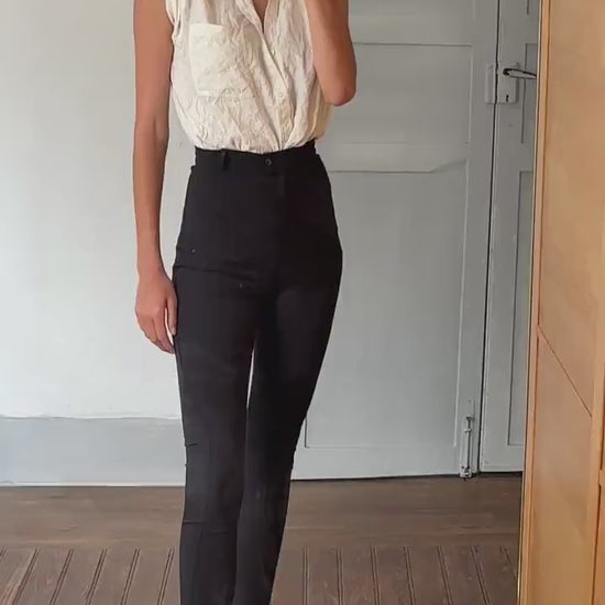 Italian designer Vintage Blues Club black high-waist slim trousers, made in Italy, size EU 36/40, stretchy Original skinny jeans long legs