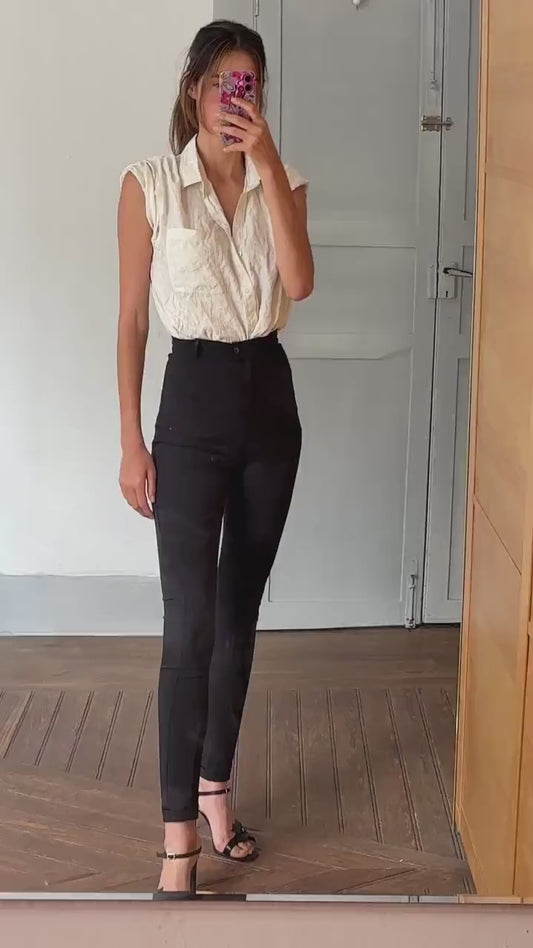 Italian designer Vintage Blues Club black high-waist slim trousers, made in Italy, size EU 36/40, stretchy Original skinny jeans long legs