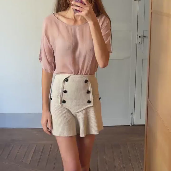 Vintage sheer powder pink woman shirt, Sexy see through camisole, Neutral natural colour t-shirt