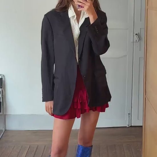 Vintage Burberry London Blazer – Oversized Black Wool Power Jacket, Unisex Parisian Chic