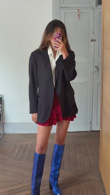 Vintage Burberry London Blazer – Oversized Black Wool Power Jacket, Unisex Parisian Chic