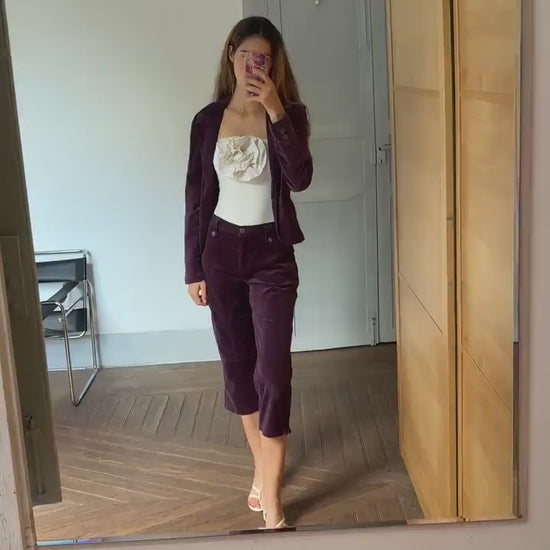 Vintage dark purple vintage blazer and pants set, Two piece woman suit, Dark Academia aesthetic vampire set, Velvet raisin retro clothing